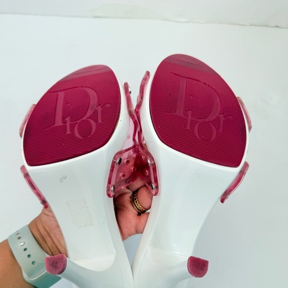 Christian Dior Vintage Pink PVC Logo High Heel Mules Sandals White Stiletto EU37 - Picture 7 of 7